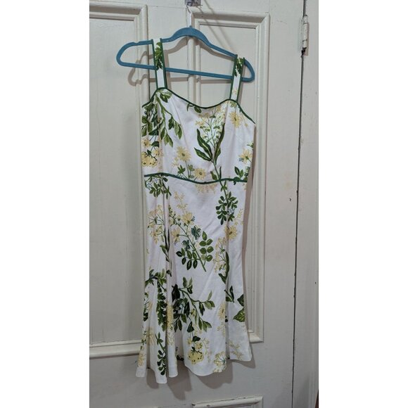 Ann Taylor Loft size 8 Sunflower Print  Linen Blend A-Line Dress  Green Trim - Picture 12 of 12